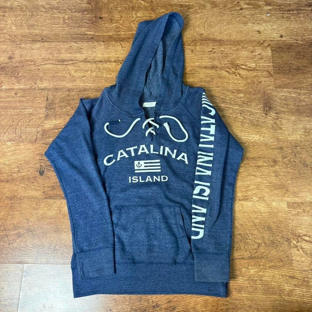 Ocean Drive Catalina Island Hoodie Blue Lace Up Graphic Sweatshirt Large